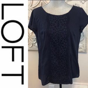 LOFT Navy Blue Eyelet Top